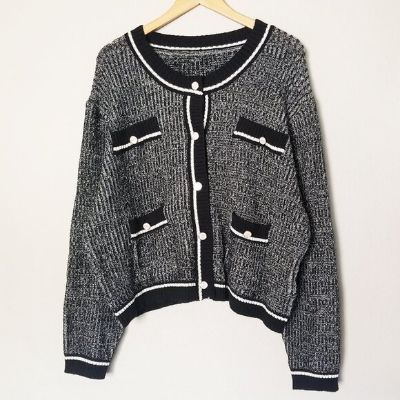 Cider Knit Round Neck Contrasting Binding Button Cardigan Curve Plus 2XL Shimmer - Picture 6 of 16